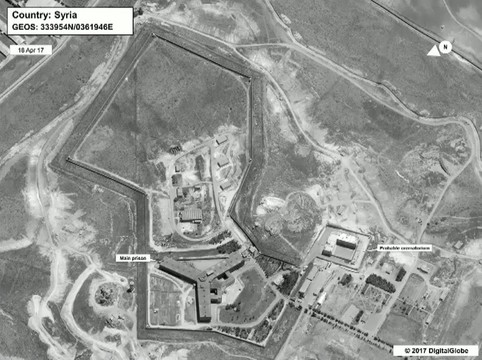 国務省が提供した衛星写真、火葬場が建設されたとするサイドナヤ刑務所