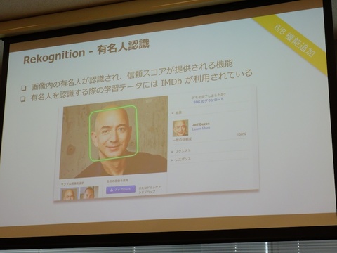 Rekognitionの有名人顔認識の例