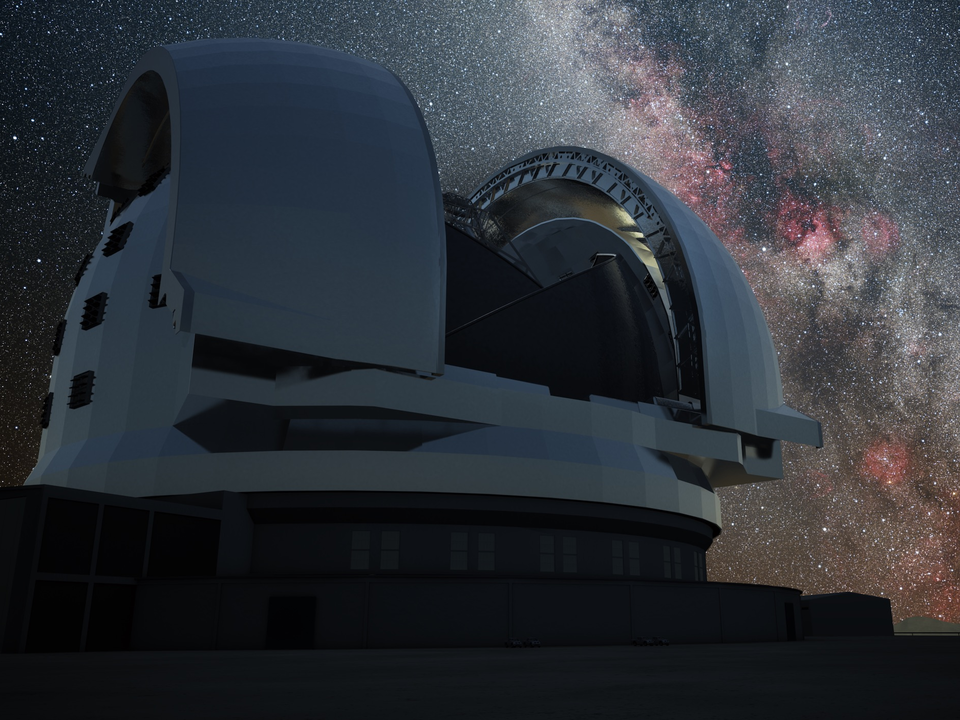 チリに建設予定の欧州超大型望遠鏡（European Extremely Large Telescope ：E-ELT）の想像図。