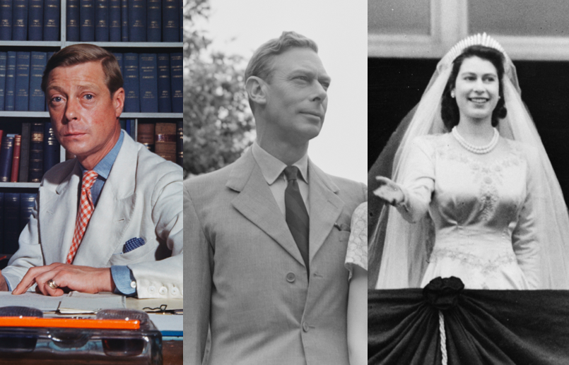 左からエドワード8世、ジョージ6世、エリザベス女王。もしもエドワード8世が退位しなければ、ジョージ6世とエリザベス女王は違う運命を歩んだかもしれない。