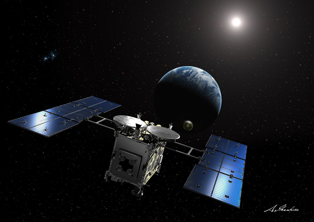 カプセルを放出するはやぶさ2