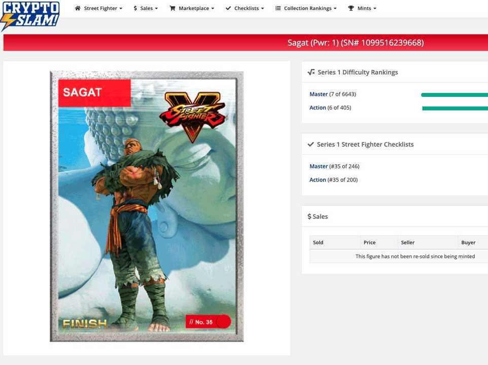 オークションにかけられたストリートファイターのNFTカード。