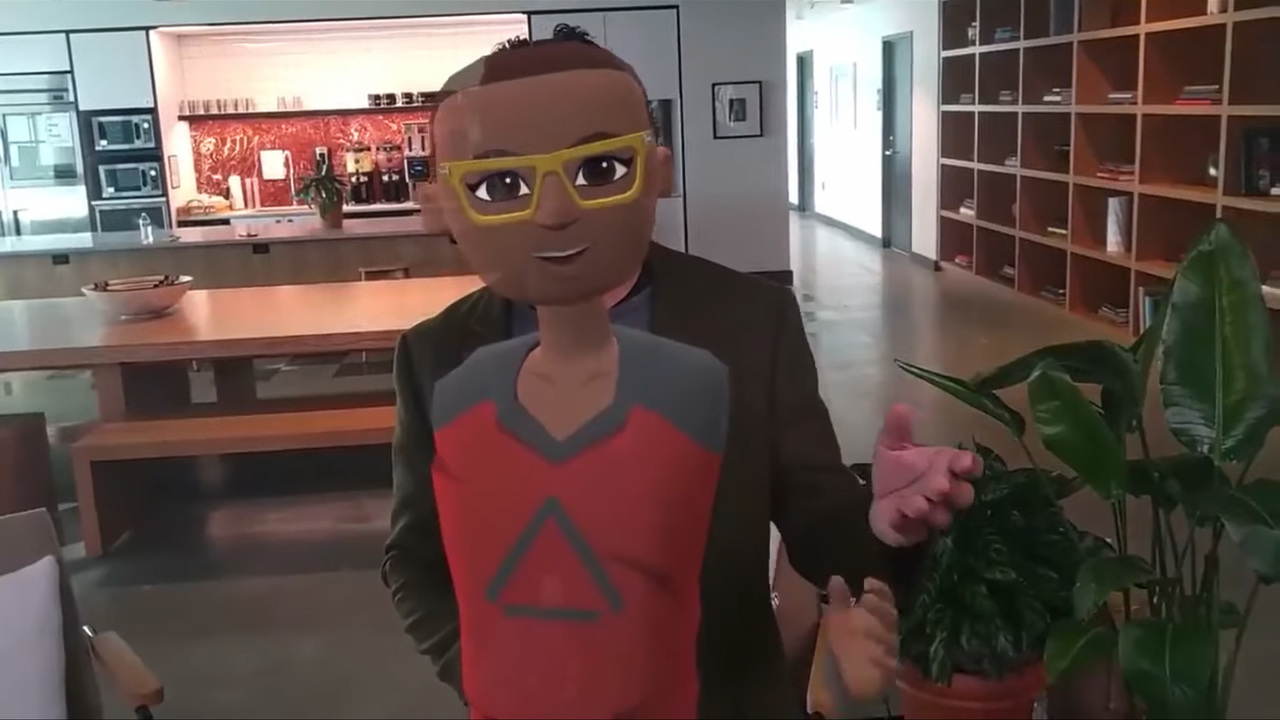 自分の姿に重なっているのが自分のアバター。動きや表情の一部などはHoloLens 2から取り込まれ、自分の自然な動きが再現される。