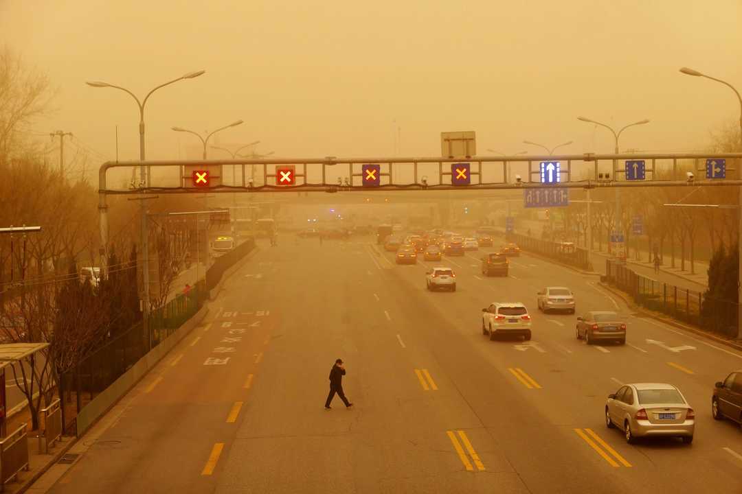 北京市内の道路。2021年3月15日。