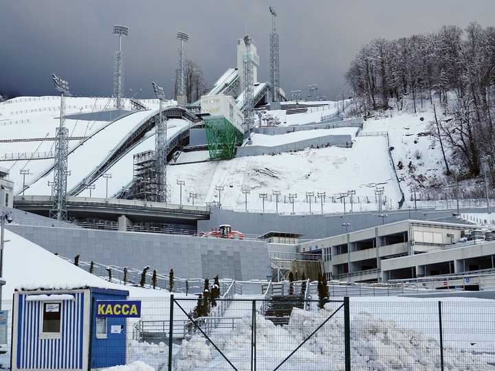 ソチで開催された2014年冬季五輪の会場だったジャンプ台の様子。2018年1月31日撮影。