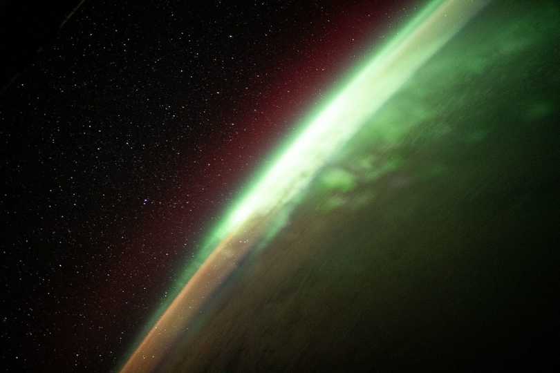 アジアと南極の間に位置するインド洋南部上空のオーロラ。2021年8月2日撮影。
