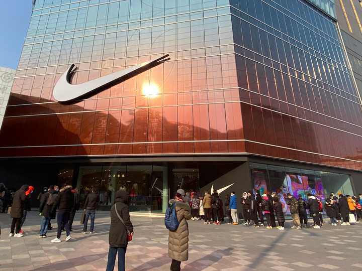 Customers lined up outside the Nike