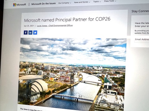 マイクロソフトが公表した「脱炭素」の本気度...3年でサーバー冷却に使う水を95%削減、再エネ調達、導入企業の「脱炭素」支援も(COP26)