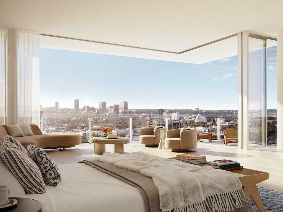 フォーシーズンズ・プライベート・レジデンス・ロサンゼルス「One LA」のベッドルーム。
