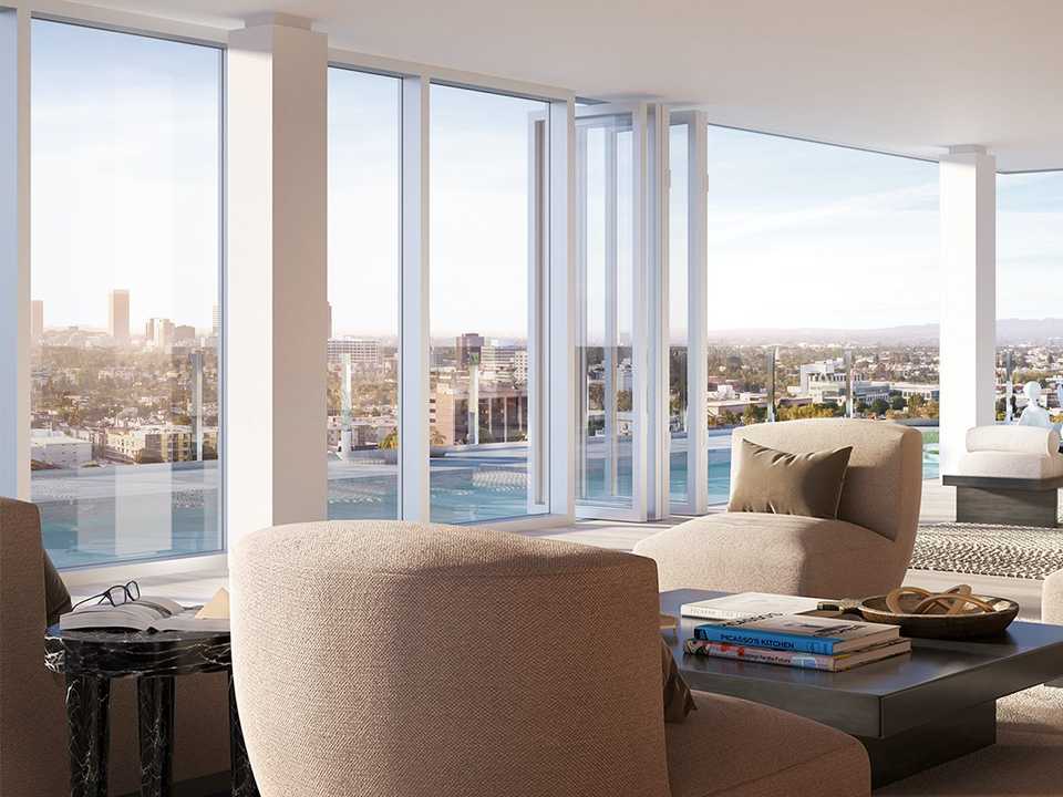 フォーシーズンズ・プライベート・レジデンス・ロサンゼルス「One LA」のリビング。