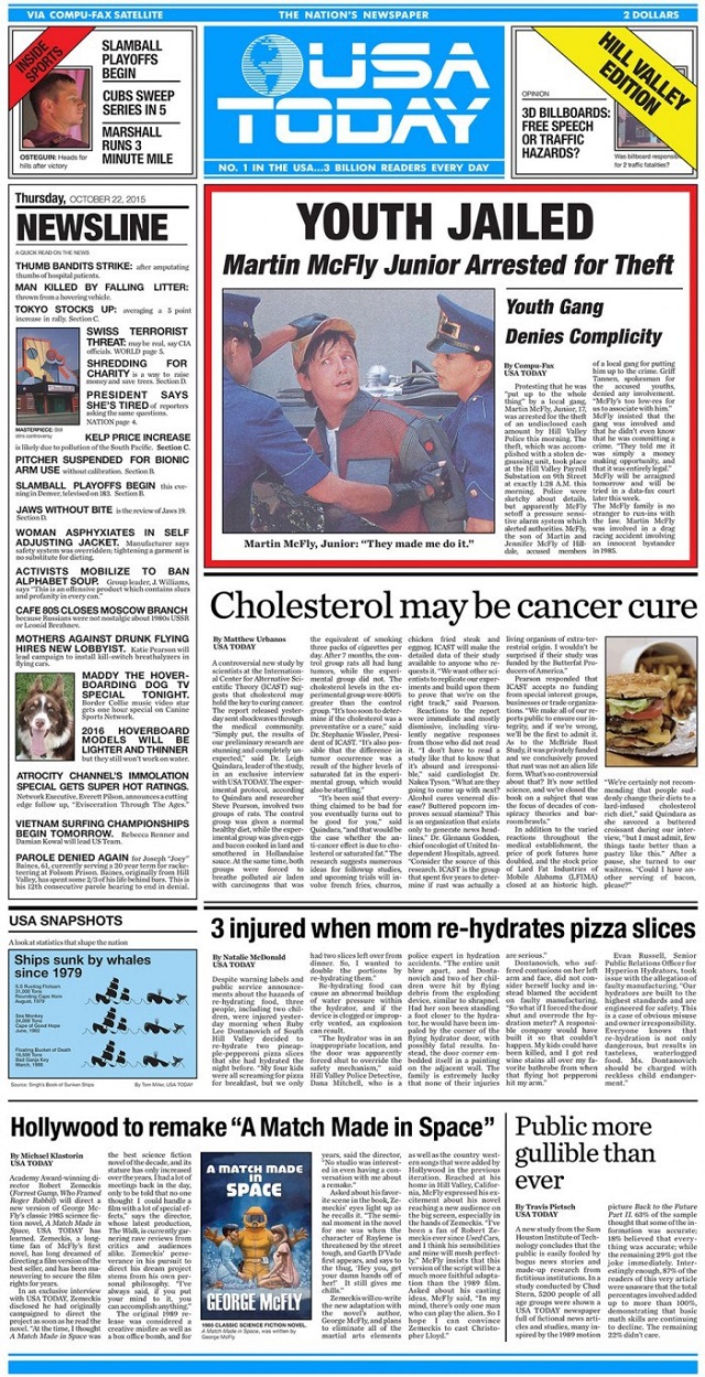 Usa Today紙 Bttf に登場したのと同じ日に発行される劇中の紙面を再現する ギズモード ジャパン