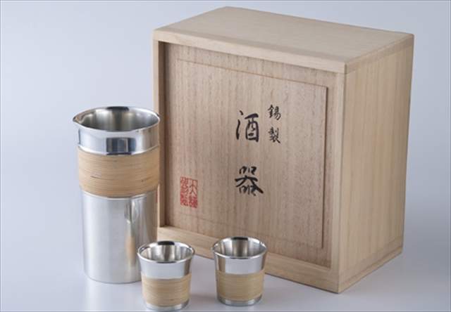 大阪浪華錫器 酒瓶セット 籐巻き