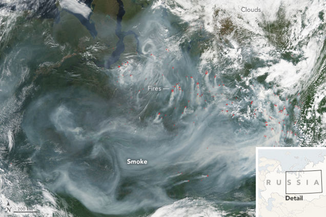 シベリアの山火事 煙がロシアを覆う