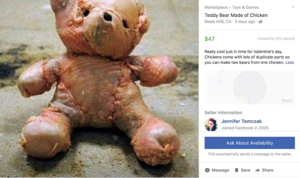 インターネットがいよいよヤバイ…。鶏肉のテティベアが5,000円で売ってる