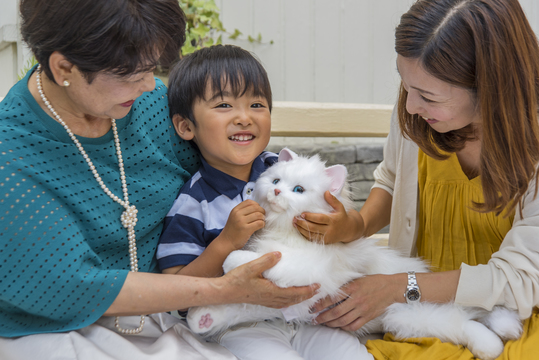 シニアの心を癒すんだにゃ。100通り以上の感情表現をする猫型ロボット