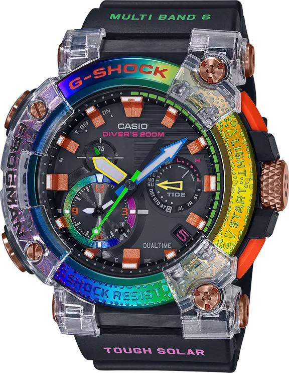 G-SHOCKのフロッグマン、希少なカエルをモチーフに虹色に反射する