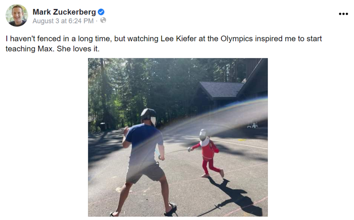 五輪で久々にフェンシングに目覚めて娘に特訓するマーク ザッカーバーグ ギズモード ジャパン