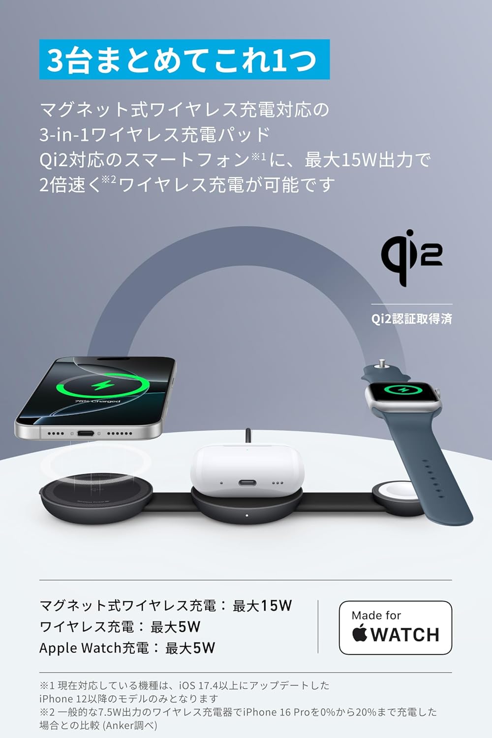 Ankerのワイヤレス充電するコレ、超ミニ3-in-1だしバッグに入れとこ