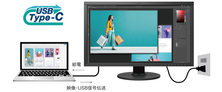 USB-Cケーブル1本で接続と給電ができるプロ向け液晶ディスプレイ。この