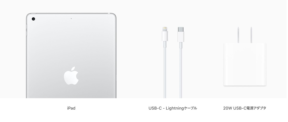 iPad AirとiPad（第8世代）には、20WのUSB-Cアダプタが付くよ