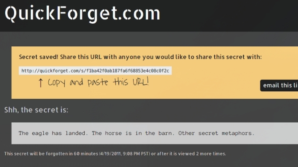 大切な個人情報をインターネット経由で送る場合は「QuickForget」がおすすめ