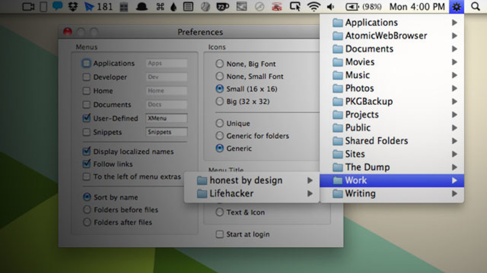 OS Xメニューバーへカスタムメニューを追加し、クイックアクセスを可能にしてくれる「XMenu」
