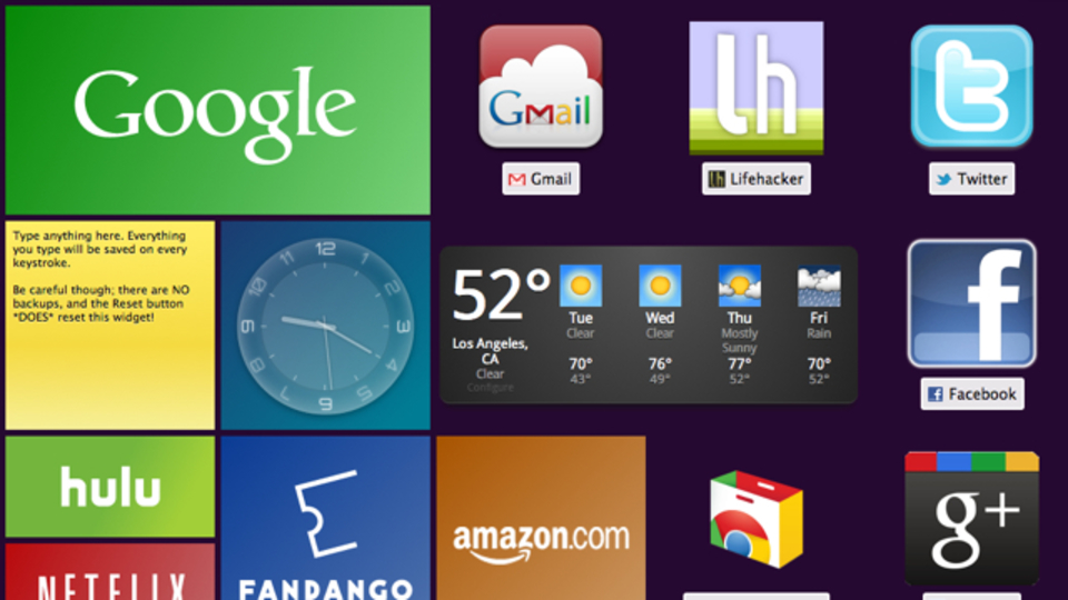 「Awesome New Tab Page」はWindows Metroにインスパイアされたウィジットと相性のよい拡張機能