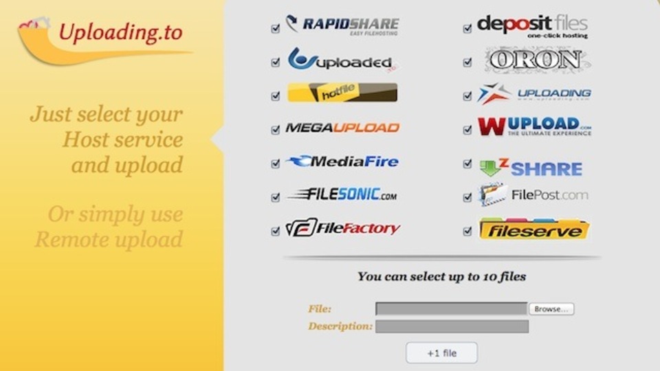 複数のファイルホストへファイルを一括アップロードできる「Uploading.to」