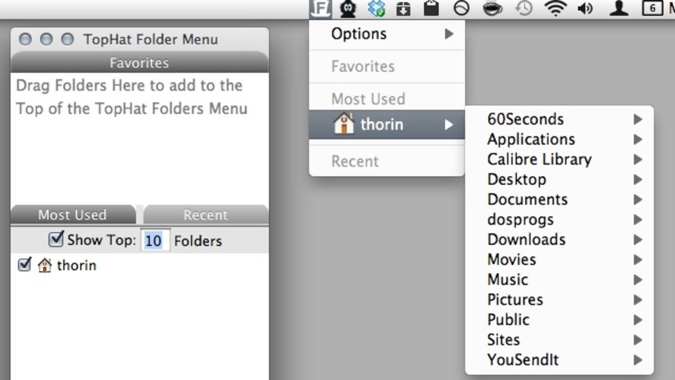 最も頻繁にアクセスするフォルダをメニューバーへ追加できる『TopHat Folder Menu』