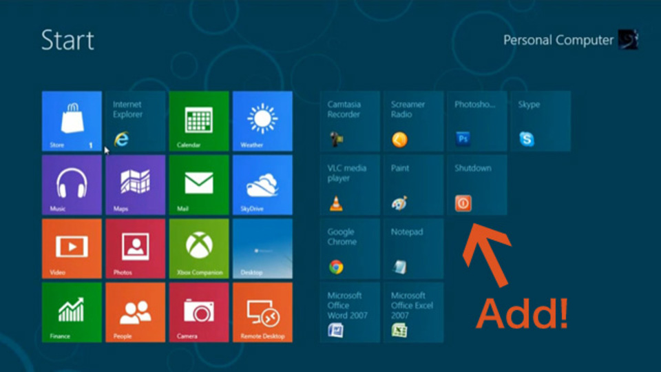 Windows 8のスタートメニューにおなじみの「シャットダウンボタン」を追加