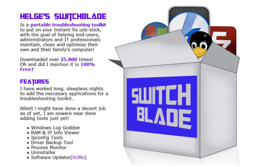 USBメモリで持ち運べるWindowsのお助けツールキット『Helge's Switchblade』