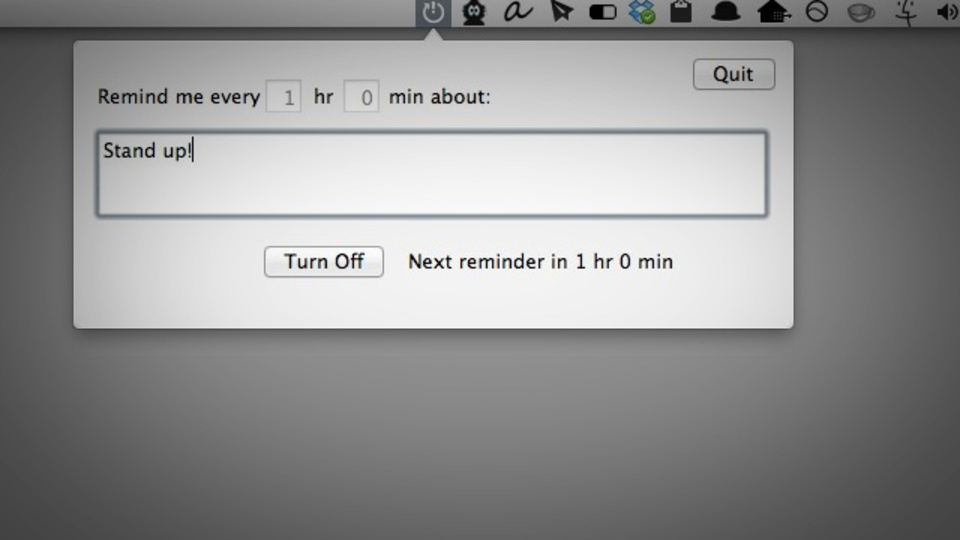 Macのメニューバーにシンプルなリマインダーを常駐させる『RemindMeAgain』