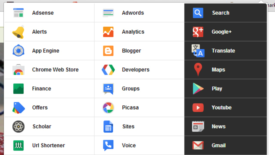 Google関連サービスへのショートカットをツールバーに表示する拡張機能『Black Menu』