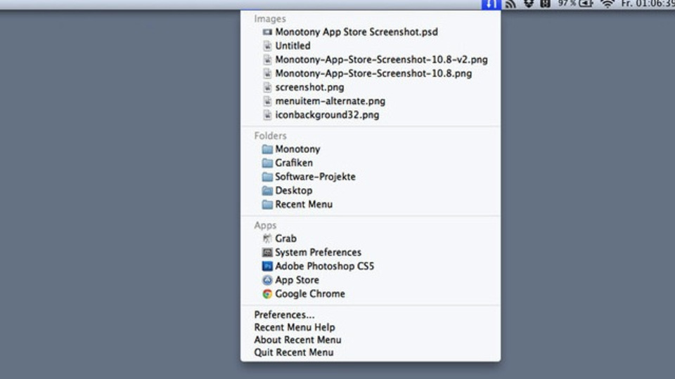 Macでのファイルへのアクセスが地味に便利に! 『Recent Menu』
