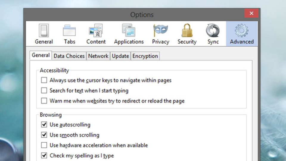 起動時間が長いなど、Firefoxの動作に問題がある場合はこの機能をオフにすると解決