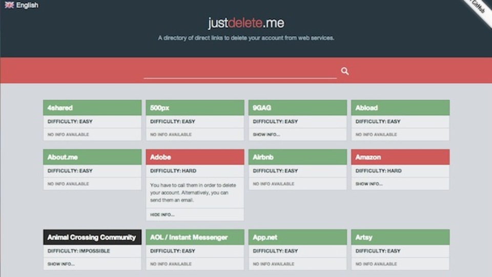 削除ページどこ?ってならない。ネット上のアカウントを消去したい時に使う「Just Delete Me」