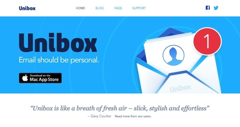 「誰からのメール?」に主眼を置いたメールアプリ『Unibox』