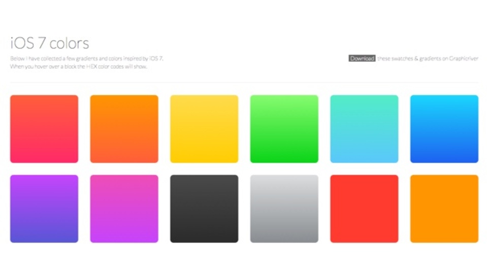 iOS7で使用されている色のカラーコードがまとまったサイト「iOS 7 colors」