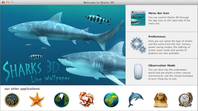 『Sharks 3D』であなたのデスクトップにジョーズが現れる!