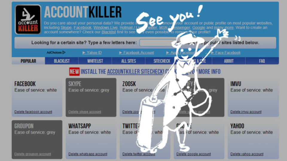 各ウェブサービスの「退会しやすさ」を教えてくれる『ACCOUNT KILLER』