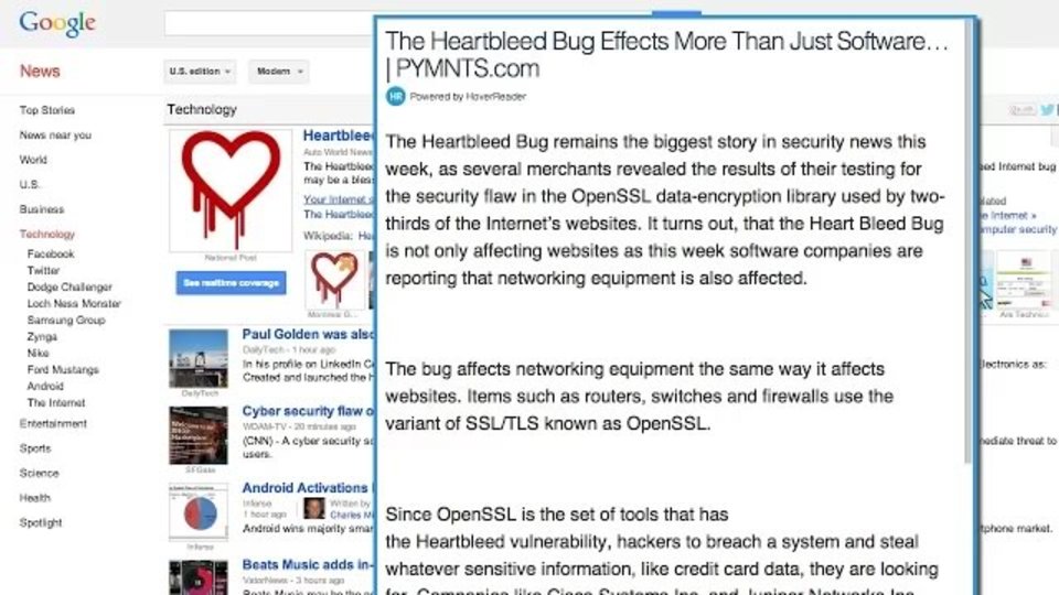 海外ニュースサイトのチェックに!マウスオーバーするとリンク先の内容を表示する拡張機能