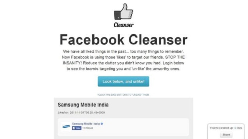 もう興味を失った「いいね!」ページをすばやく削除できるWebアプリ「Facebook Cleanser」