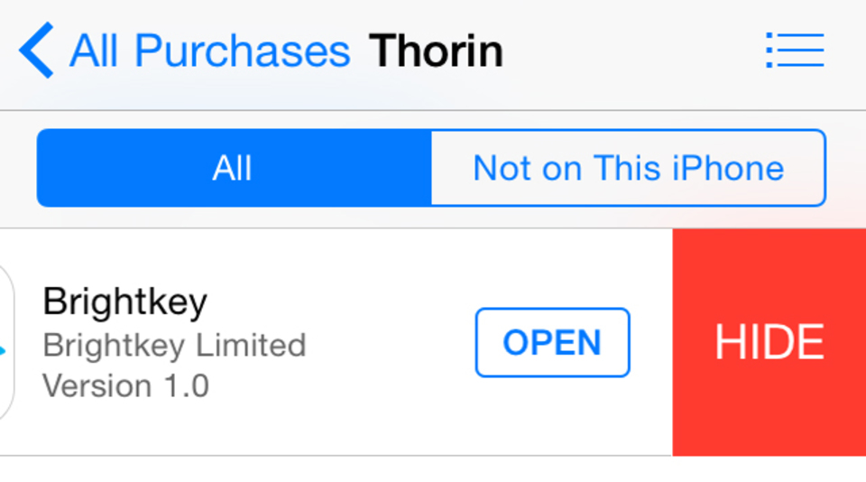 iOS 8でApp Storeの購入履歴を左スワイプで隠す方法