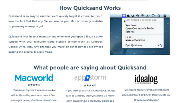 最近開いたファイルをDropboxに自動で同期してくれるQuicksand