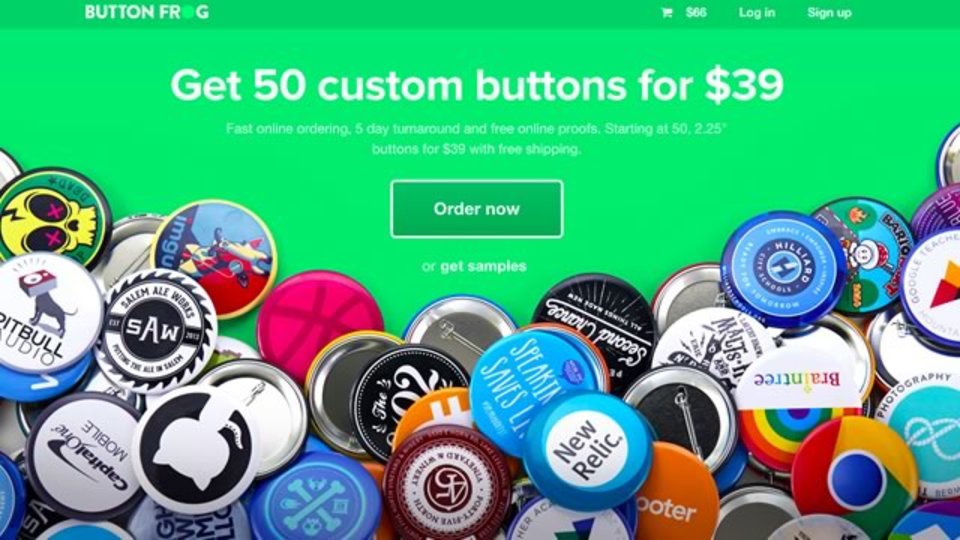 50個39ドルより。画像をアップロードすれば缶バッチが作れるサイト「Button Frog」