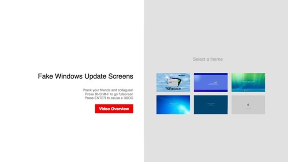 ブラウザ上でWindowsのアップデート画面を表示できるサイト「Fake Windows Update Screens」