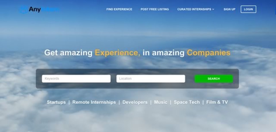 世界中から35000以上のインターンシップ求人を探せるサイト「AnyIntern」