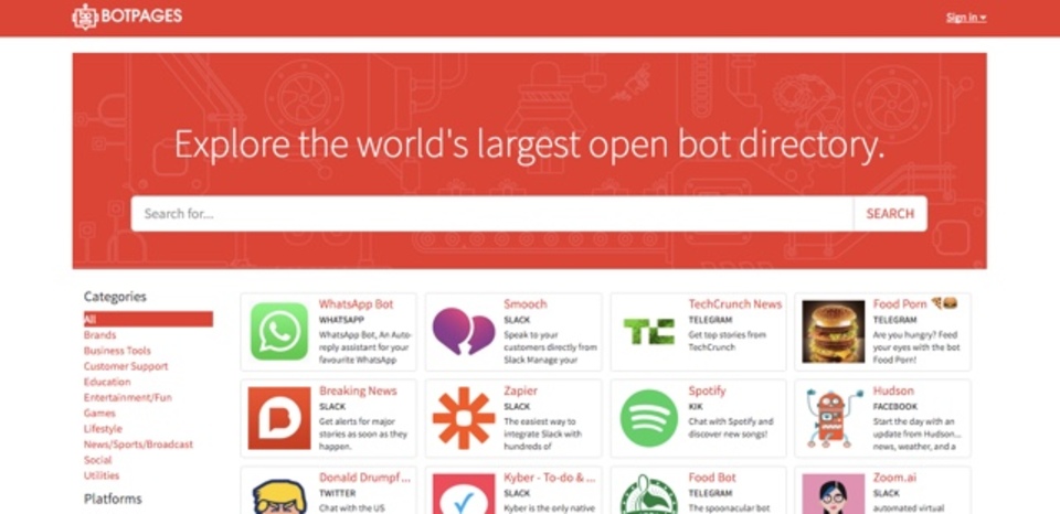 各プラットフォームごとにBotをまとめたサイト「BotPages」