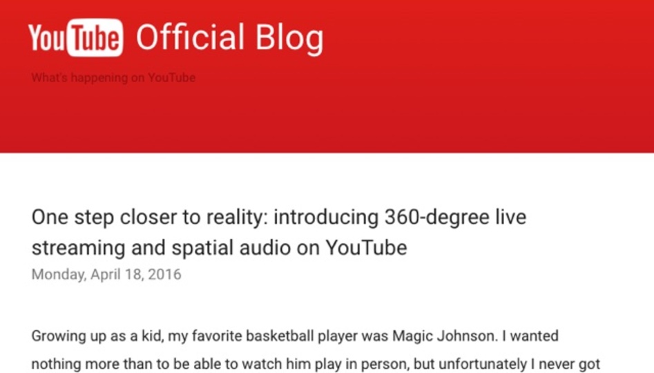 YouTubeが360度動画のライブストリーミング機能を導入