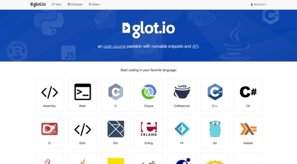 さまざまな言語のコードスニペットが共有できるサイト「glot.io」